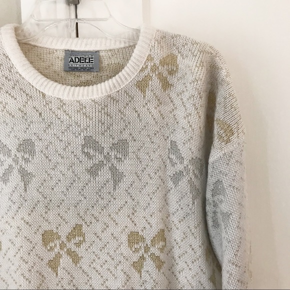 Vintage Sweaters - Vintage 80’s Metallic Bow Chunky Knit Sweater